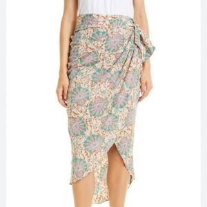 Veronice Beard Allaire Multi Floral Medallion Silk Wrap Midi Skirt, Size S